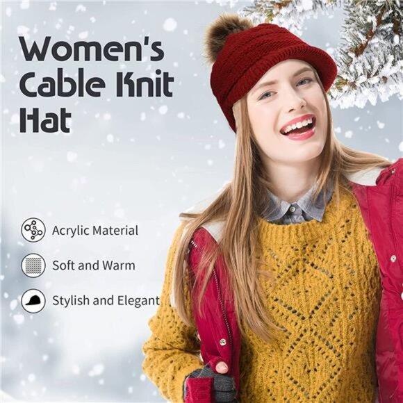 4 Pcs Women\'s Ribbed Knit Hat with Brim Pom Pom Brim Beanie Hats main image 7